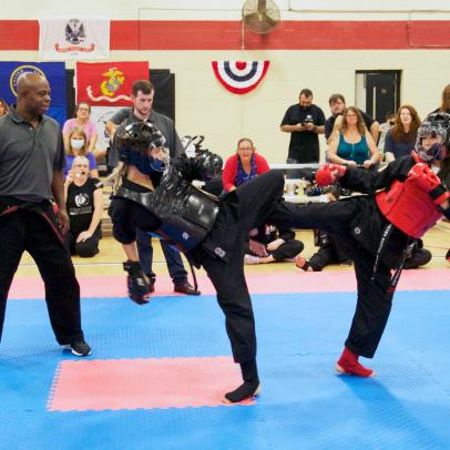 Double kicks during sparring match.